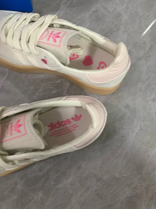 adidas Samba Cream Suede Sneakers with Pink Details and Gum Sole - Picture 4 of 5